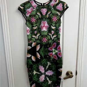 Ted Baker London Sew In Love Green Floral Dress Women's Sz 0 Designer Cocktail